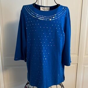 Essentials Royal Blue Sequin quarter Sleeve Top